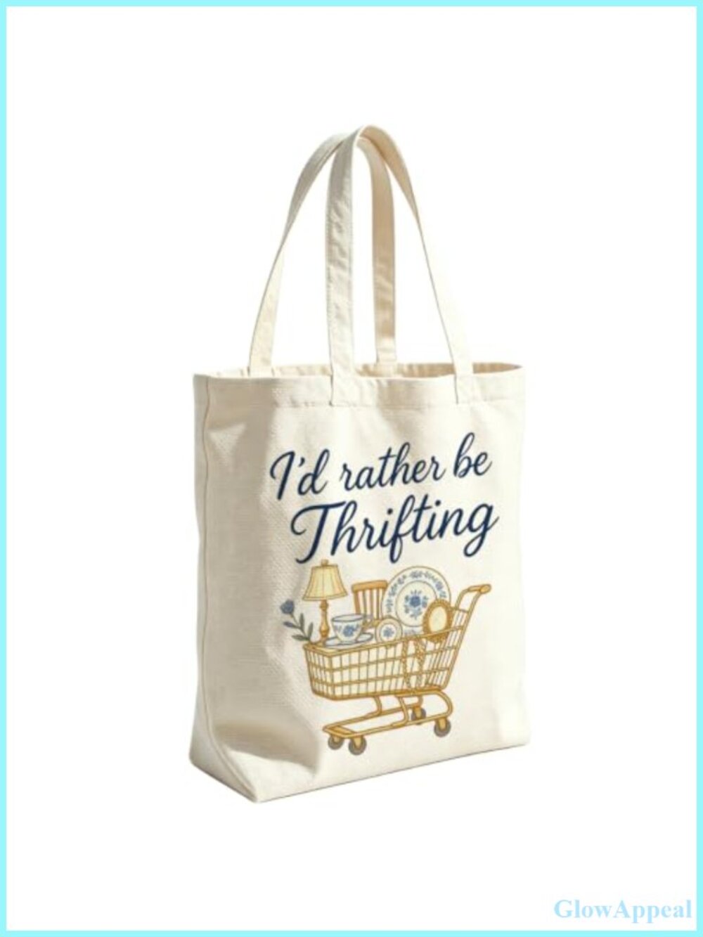 Vintage Thrifting Canvas Tote Bag Retro Shoulder Bag with Zipper Pocket